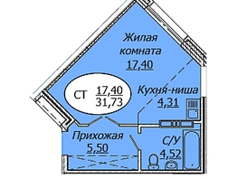 Продается Студия ЖК Комета - Октябрьский, б/с 1, 31.73  м², 3871060 рублей