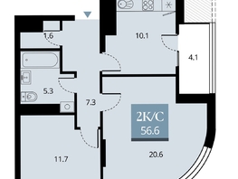 Продается 2-комнатная квартира ЖК Беринг, дом 2, 58.65  м², 12350000 рублей