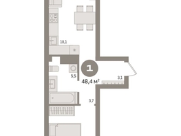 Продается 1-комнатная квартира ЖК Авиатор, дом 2, 48.36  м², 8310000 рублей