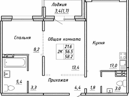 Продается 2-комнатная квартира ЖК Квартет, дом Дуэт, 58.2  м², 6800000 рублей