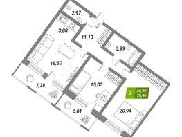 Продается 2-комнатная квартира ЖК Бирюзовая жемчужина-2, 77.2  м², 12515643 рублей