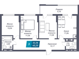 Продается 3-комнатная квартира ЖК Звезда, 65.25  м², 9787500 рублей