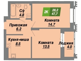 Продается 2-комнатная квартира ЖК Калининский квартал, дом 3, 47.7  м², 7822800 рублей