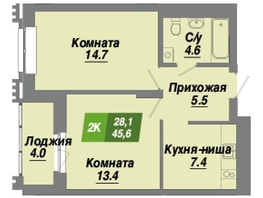 Продается 2-комнатная квартира ЖК Калининский квартал, дом 3, 45.6  м², 7524000 рублей