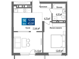 Продается 1-комнатная квартира ЖК Чкалов, дом 7, 43.91  м², 6718230 рублей