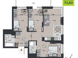 Продается 4-комнатная квартира ЖК ДНК, 72.8  м&sup2;, 9895900 рублей