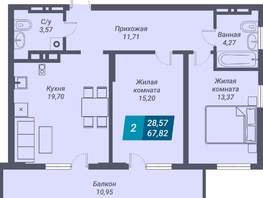 Продается 2-комнатная квартира ЖК Звезда, 67.82  м², 9766080 рублей