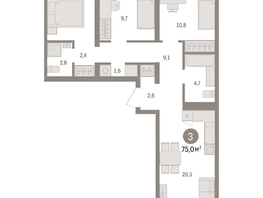 Продается 3-комнатная квартира ЖК Авиатор, дом 3, 75.03  м², 11980000 рублей