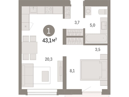 Продается 1-комнатная квартира ЖК Авиатор, дом 3, 43.07  м², 7380000 рублей