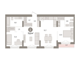 Продается 2-комнатная квартира ЖК Авиатор, дом 3, 78.63  м², 14010000 рублей