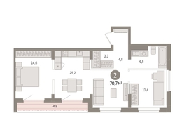 Продается 2-комнатная квартира ЖК Авиатор, дом 3, 70.67  м², 13400000 рублей