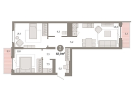 Продается 2-комнатная квартира ЖК Пшеница, дом 3, 71.55  м², 10750000 рублей