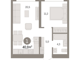 Продается 1-комнатная квартира ЖК Авиатор, дом 3, 40.89  м², 6620000 рублей