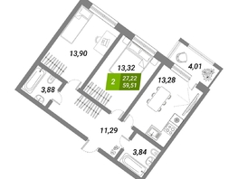 Продается 2-комнатная квартира ЖК Бирюзовая жемчужина-2, 59.51  м², 8997912 рублей