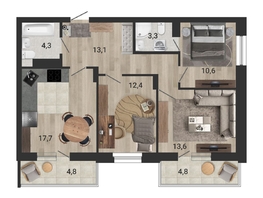 Продается 4-комнатная квартира ЖК Тетрис, корпус 1, 77.6  м², 12468000 рублей