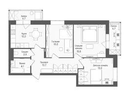 Продается 3-комнатная квартира ЖК Тетрис, корпус 2, 76.8  м&sup2;, 13139800 рублей