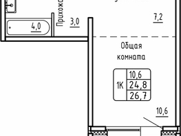 Продается 1-комнатная квартира ЖК Самоцветы, Бирюза дом 1, 26.7  м², 3000000 рублей