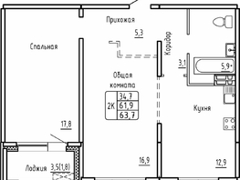 Продается 2-комнатная квартира ЖК Самоцветы, Бирюза дом 1, 63.7  м², 5700000 рублей