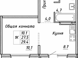 Продается 1-комнатная квартира ЖК Квартет, дом Дуэт, 29.4  м², 4080000 рублей