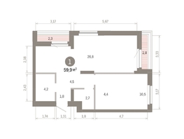 Продается 1-комнатная квартира ЖК Пшеница, 6.1, 59.94  м&sup2;, 9290000 рублей