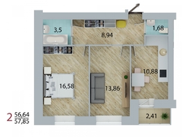 Продается 2-комнатная квартира ЕНИСЕЙСКИЙ, дом 1, 57.85 м², 5032950 рублей