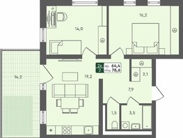 Продается 2-комнатная квартира ЖК Пушкино, дом 1, 78.6  м², 8116400 рублей