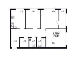 Продается 3-комнатная квартира ЖК ПАРК-квартал «Королёв», дом 1, 71  м², 10366000 рублей