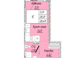 Продается 1-комнатная квартира ЖК На 2-й Дачной, 20.49  м², 4815150 рублей
