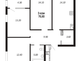 Продается 3-комнатная квартира ЖК ПАРК-квартал «Королёв», дом 3, 76.6  м&sup2;, 10417600 рублей