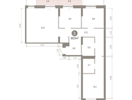 Продается 3-комнатная квартира ЖК Кварталы Драверта, дом 3, 95.53  м&sup2;, 15370000 рублей