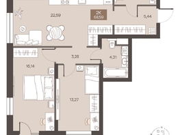 Продается 2-комнатная квартира ЖК Заря на Завертяева, 68.59  м&sup2;, 9350000 рублей