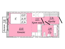 Продается 1-комнатная квартира  Дом на 2-й Дачной, 25.34  м&sup2;, 5989575 рублей