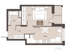 Продается 1-комнатная квартира ЖК Заря на Завертяева, 43.2  м&sup2;, 6480000 рублей