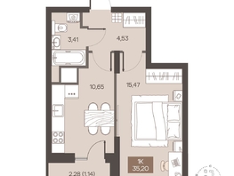 Продается 1-комнатная квартира ЖК Заря, дом 1.1, 35.2  м&sup2;, 5780544 рублей