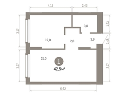 Продается 1-комнатная квартира ЖК Кварталы Драверта, дом 6, 42.51  м&sup2;, 8380000 рублей