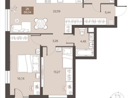 Продается 2-комнатная квартира ЖК Заря, дом 1.1, 69.04  м&sup2;, 9300000 рублей