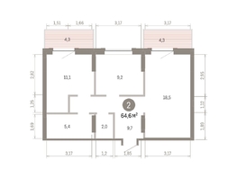 Продается 2-комнатная квартира ЖК Кварталы Драверта, дом 3, 64.58  м&sup2;, 11320000 рублей