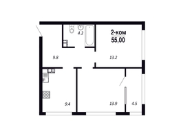 Продается 2-комнатная квартира ЖК ПАРК-квартал «Королёв», дом 6, 55  м&sup2;, 7700000 рублей
