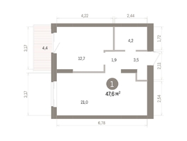 Продается 1-комнатная квартира ЖК Кварталы Драверта, дом 4, 47.62  м&sup2;, 9300000 рублей