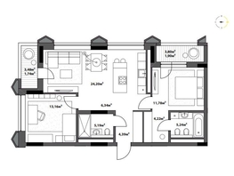 Продается 2-комнатная квартира ЖК Северное Сияние Бизнес, 78.16  м&sup2;, 15040400 рублей