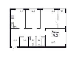Продается 3-комнатная квартира ЖК ПАРК-квартал «Королёв», дом 6, 71  м&sup2;, 11005000 рублей