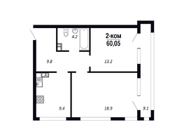 Продается 2-комнатная квартира ЖК ПАРК-квартал «Королёв», дом 1, 60.05  м&sup2;, 9788150 рублей