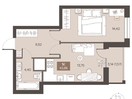 Продается 1-комнатная квартира ЖК Заря, дом 1.1, 42.66  м&sup2;, 6690000 рублей
