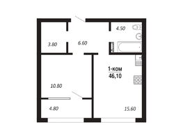 Продается 1-комнатная квартира ЖК ПАРК-квартал «Королёв», дом 2, 46.1  м&sup2;, 7975300 рублей
