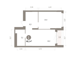 Продается 1-комнатная квартира ЖК Кварталы Драверта, дом 5, 48.14  м&sup2;, 8460000 рублей
