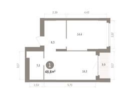 Продается 1-комнатная квартира ЖК Кварталы Драверта, дом 5, 48.83  м&sup2;, 9130000 рублей