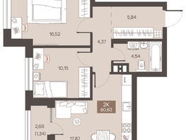 Продается 2-комнатная квартира ЖК Заря, дом 1.3, 60.63  м&sup2;, 8570000 рублей