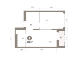 Продается 1-комнатная квартира ЖК Кварталы Драверта, дом 5, 48.83  м&sup2;, 9100000 рублей