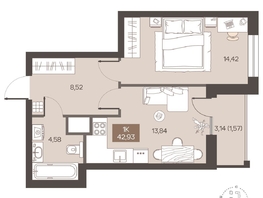 Продается 1-комнатная квартира ЖК Заря, дом 2.1, 42.93  м&sup2;, 6920000 рублей