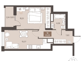 Продается 1-комнатная квартира ЖК Заря, дом 2.1, 44.06  м&sup2;, 7160000 рублей